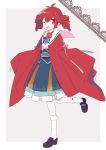 1girl blue_dress coat collar commentary date_pun dot_pupils dress drill_hair flower flower_neckwear frilled_dress frills full_body kasane_teto kneehighs layered_dress leg_up looking_at_viewer mary_janes number_pun one_eye_closed red_coat red_eyes red_flower red_rose redhead rose sailor_collar shoes solo standing standing_on_one_leg twin_drills utau white_collar yoshiki 