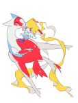  claws closed_mouth commentary_request gen_3_pokemon hideko_(l33l3b) highres holding_hands jirachi latias legendary_pokemon looking_at_viewer mythical_pokemon no_humans no_pupils pink_eyes pokemon pokemon_(creature) white_background 