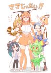  &gt;_&lt; 1boy 5girls absurdres animal_ears bag bare_shoulders black_hair black_legwear black_pants blue_eyes blue_hair blue_vest blush boots bow bucket_hat capri_pants caracal_(kemono_friends) caracal_ears caracal_girl caracal_tail cerval check_translation child coat commentary_request elbow_gloves fang feathers food gazelle_ears gazelle_horns gazelle_tail gloves green_gloves green_hair green_legwear green_skirt hair_bow hair_feathers hat hat_feather high-waist_skirt highres japari_bun kako_(kemono_friends) kemono_friends kyururu_(kemono_friends) labcoat light_brown_hair long_sleeves messenger_bag miji_doujing_daile multicolored_hair multiple_girls no_shoes open_mouth pants pantyhose pleated_skirt print_gloves print_legwear print_skirt red_eyes serval_(kemono_friends) serval_ears serval_girl serval_print serval_tail shirt short_hair short_sleeves shorts shoulder_bag sidelocks skirt sleeveless socks tail thigh-highs thomson&#039;s_gazelle_(kemono_friends) translation_request vest white_coat white_shirt white_skirt yellow_eyes younger zettai_ryouiki 