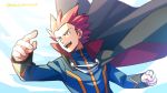  1boy artist_name black_cape cape clenched_hand commentary_request hands_up highres lance_(pokemon) lobolobo2010 long_sleeves male_focus open_mouth pokemon pokemon_(game) pokemon_hgss redhead sketch solo spiky_hair teeth tongue watermark 