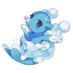  blue_eyes brionne commentary_request fang gen_7_pokemon heart hideko_(l33l3b) highres no_humans open_mouth pokemon pokemon_(creature) signature smile solo tongue white_background 