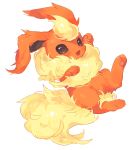  absurdres commentary_request fangs flareon fur gen_1_pokemon hideko_(l33l3b) highres looking_at_viewer no_humans open_mouth paws pokemon pokemon_(creature) smile solo tongue white_background 