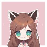  1girl animal_ears aqua_eyes atelier_live brown_hair character_name chibi english_commentary hand_on_own_chest juwei_(vtuber) looking_at_viewer lowres smile solo virtual_youtuber yueko_(jiayue_wu) 