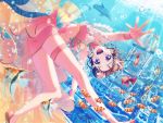 1girl alternate_hairstyle bang_dream! blush brown_hair bubble city dolphin fish jellyfish looking_at_viewer mermaid official_art open_mouth short_hair smile solo starfish_hair_ornament sunlight toyama_kasumi underwater underwear violet_eyes