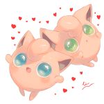  :o absurdres blue_eyes blush commentary_request gen_1_pokemon green_eyes heart hideko_(l33l3b) highres jigglypuff no_humans open_mouth pokemon pokemon_(creature) shiny signature tongue 