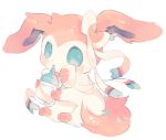  aqua_eyes baby_bottle blush bottle commentary_request full_body gen_6_pokemon hideko_(l33l3b) highres holding holding_bottle no_humans paws pokemon pokemon_(creature) sylveon white_background 