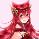  1girl animal_ears anthuria blush granblue_fantasy long_hair looking_to_the_side parted_lips pink_background red_eyes redhead solo suulore 