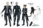  animal_ears armor back black_coat black_gloves black_neckwear blue_eyes brown_hair cat_ears cat_tail character_sheet clenched_hands closed_mouth coat concept_art facial_hair final_fantasy final_fantasy_xiv gloves greaves grey_hair hair_slicked_back hairband hyur kare_huang miqo&#039;te monocle neckwear open_clothes open_coat open_hand pauldrons red_eyes short_hair shoulder_armor simple_background smile standing tail vambraces white_background white_gloves 