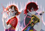  1boy 1girl amano_natsume back-to-back dark_persona demon_horns fighting_stance red_eyes youkai_watch youkai_watch_shadowside 