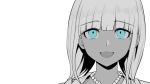  1girl :d bangs bead_necklace beads blue_eyes commentary_request dangan_ronpa ewa_(seraphhuiyu) highres jewelry looking_at_viewer low_twintails necklace new_dangan_ronpa_v3 open_mouth smile solo spot_color twintails white_background yonaga_angie 