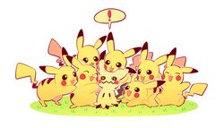  ! black_eyes blush chueog closed_eyes commentary_request gen_1_pokemon gen_7_pokemon grass happy mimikyu no_humans open_mouth pikachu pokemon pokemon_(creature) smile spoken_exclamation_mark 