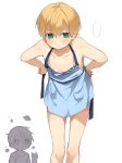  ... 2boys absurdres apron bangs bare_arms bare_shoulders bent_over blondde_hair blonde_hair blue_apron blush cat closed_mouth collarbone commentary_request eugeo feet_out_of_frame green_eyes halterneck hand_on_hip highres kirito long_legs looking_at_another looking_at_viewer male_focus multiple_boys naked_apron noro_(ro_no) otoko_no_ko short_hair shrit simple_background solo_focus speech_bubble standing staring sword_art_online white_background 