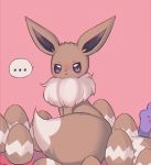  ... black_eyes blush clarevoir ditto eevee egg full_body gen_1_pokemon half-closed_eyes looking_at_viewer no_humans nose_blush open_mouth pink_background pokemon pokemon_(creature) simple_background solo_focus speech_bubble spoken_ellipsis violet_eyes 