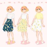  1girl absurdres alternate_costume clenched_hand floral_print freyja_wion green_eyes high_heels highres looking_to_the_side macross macross_delta mosako open_hand orange_hair variations 