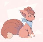  :&lt; bandana blush brown_eyes clarevoir closed_mouth clothed_pokemon eyepatch from_side full_body gen_1_pokemon light_blush looking_at_viewer multiple_tails no_humans pink_background pokemon pokemon_(creature) simple_background sitting solo tail translation_request two-tone_background vulpix 