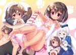  1boy 2girls animal_ears brown_hair cilia_(lazy_dungeon_master) collar feet hat highres lazy_dungeon_master maid maid_headdress masuda_keima multiple_girls niku_kuroinu panties tail thigh-highs underwear violet_eyes white_hair youta 