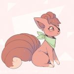  :&lt; bandana blush brown_eyes clarevoir closed_mouth clothed_pokemon eyepatch from_side full_body gen_1_pokemon light_blush looking_at_viewer multiple_tails no_humans pink_background pokemon pokemon_(creature) simple_background sitting solo tail translation_request two-tone_background vulpix 