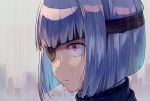  1boy anti_(ssss.gridman) blue_hair close-up closed_mouth commentary dated_commentary dripping expressionless eyepatch face looking_to_the_side male_focus portrait rain red_eyes sayshownen solo ssss.gridman twitter_username water_drop watermark wet wet_face 