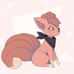  :&lt; bandana blush brown_eyes clarevoir closed_mouth clothed_pokemon eyepatch from_side full_body gen_1_pokemon light_blush looking_at_viewer multiple_tails no_humans pink_background pokemon pokemon_(creature) simple_background sitting solo tail translation_request two-tone_background vulpix 