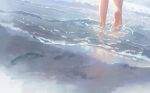  1girl barefoot beach day feet feet_only footprints gawain_(artist) highres original outdoors soles solo walking water 
