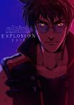  1boy brown_hair close-up glasses glowing glowing_eyes highres looking_at_viewer macross macross_7 mosako nekki_basara round_eyewear solo v-shaped_eyebrows yellow_eyes 