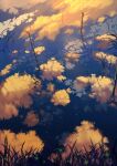  bug clouds cloudy_sky commentary_request dragonfly fireflies grass light_trail night night_sky no_humans original plant reflection ripples scenery sky star_(sky) sunset vinci_v7 water 