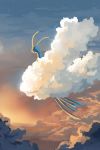 altaria back blue_skin clouds flying gen_3_pokemon orange_clouds pokemon pokemon_(creature) sei_(seiryuuden) sky solo star_(sky) 