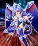  1girl breasts bunji claws collarbone commentary_request dragon_girl dragon_tail duel_monster eyebrows_visible_through_hair gungnir_dragon_of_the_ice_barrier headgear ice monster_girl personification purple_hair red_eyes short_hair solo tail wings yu-gi-oh! 