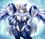  1girl breasts bunji claws commentary_request cowboy_shot dragon_girl dragon_wings duel_monster grey_hair headgear monster_girl open_mouth orange_eyes personification solo trishula_dragon_of_the_ice_barrier wings yu-gi-oh! 