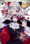  1girl alternate_costume english_text fangs grey_hair halloween highres kaguya_luna kisaragi_yuu_(fallen_sky) looking_at_viewer medium_hair one_eye_closed red_eyes sharp_teeth solo teeth the_moon_studio twintails virtual_youtuber 