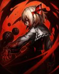  1girl blonde_hair blood blood_on_face bloody_clothes bloody_hair bloody_hands bow claws ex-rumia frills hair_bow highres looking_at_viewer red_eyes rumia short_hair solo spark621 teeth touhou 
