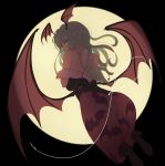  1girl backlighting bare_shoulders head_wings highres looking_back morrigan_aensland night oh_(aung_ae) pantyhose solo vampire_(game) 