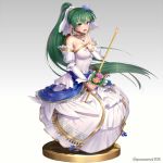  1girl bangs breasts commentary_request fire_emblem fire_emblem:_the_blazing_blade fire_emblem_heroes full_body gonzarez gradient gradient_background green_eyes green_hair highres long_hair lyn_(fire_emblem) medium_breasts ponytail shiny shiny_hair simple_background solo tied_hair 