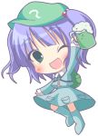  blue_hair chibi green_eyes hair_bobbles hair_ornament hat kawashiro_nitori key lowres midriff smile touhou twintails 