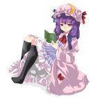  hat kneehighs long_hair nanako_(artist) patchouli_knowledge purple_hair reading red_eyes sitting socks touhou twintails 