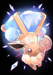  ;3 animal_focus black_background closed_mouth commentary_request crystal eevee gem glowing highres lila_0219 no_humans one_eye_closed pokemon pokemon_(creature) pokemon_focus smile solo terastallization 
