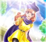  alena cape dated dragon_quest dragon_quest_iv dress earrings gloves jewelry pantyhose red_eyes red_hair redhead yellow_dress 