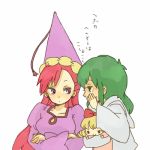  doll dorothy_(akazukin_chacha) green_eyes green_hair hat long_hair lowres pink_hair purple_eyes seravi translated violet_eyes whispering yukke 