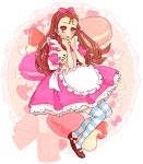  bad_id bow brown_hair bunny dress hair_ribbon hair_ribbons idolmaster long_hair macaron maid_fairy_tale minase_iori pastry pinkmm rabbit red_eyes ribbon ribbons striped striped_legwear striped_thighhighs stuffed_animal stuffed_toy thigh-highs thighhighs tongue 