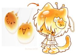  1other 2channel :3 androgynous animal_ears antennae ball_chain blush_stickers bomal1215 brown_hair cameo cat_ears cat_hair_ornament cat_tail character_hair_ornament charm_(object) chibi chibi_only dress emoticon full_body furry hair_ornament kaomoji long_sleeves mona_(2ch) object_and_personification original other_focus personification photo_inset reference_inset short_hair simple_background socks solid_oval_eyes tail white_background white_dress 