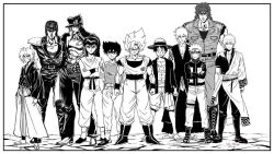  6+boys arm_warmers armor arms_at_sides artist_name belt black_hat bleach boots border company_connection covered_abs cross_scar crossed_arms crossover dougi dragon_ball dragon_ball_z english_commentary facial_mark felixmanga full_body gakuran gintama greyscale hadanugi_dousa hands_in_pockets hat himura_kenshin hokuto_no_ken holster j-stars_victory_vs jacket japanese_clothes jojo_no_kimyou_na_bouken jumpsuit katana kenshiro kimono kujo_jotaro kurosaki_ichigo leather leather_jacket leather_pants looking_at_viewer medium_hair monkey_d._luffy monochrome multiple_belts multiple_boys muscular muscular_male naruto_(series) naruto_shippuuden one_piece open_clothes open_shirt pants pegasus_seiya pompadour rurouni_kenshin saint_seiya sakata_gintoki sandals scabbard scar school_uniform serious sheath sheathed short_hair shoulder_armor shounen_jump signature size_difference son_goku spiky_hair standing stardust_crusaders straw_hat super_saiyan sword tabi tall_male tensa_zangetsu_(bankai) thick_eyebrows thigh_holster toeless_legwear toriko toriko_(series) urameshi_yusuke uzumaki_naruto weapon whisker_markings white_border yu_yu_hakusho 