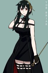 1girl black_hair cleavage long_hair spy_x_family weapon yor_briar