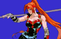  1girl amazon_warrior artemis_of_bana-mighdall batman_(series) breasts dc_comics ghksxodh holding holding_polearm holding_weapon lance large_breasts polearm red_hair red_hood_and_the_outlaws solo spear superhero_costume weapon wonder_woman_(series) 