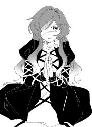  1girl absurdres artist_name beads commentary_request cross-laced_clothes cross-laced_dress dress gradient_hair highres hijiri_byakuren juliet_sleeves layered_dress long_hair long_sleeves looking_at_viewer multicolored_hair open_mouth own_hands_together palms_together prayer_beads puffy_sleeves shaded_face solo sweatdrop touhou uehara_suiyo 