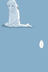  1girl @_@ ako_(yuruhakoniwa) bandaged_head bandaged_neck bandages blue_theme commentary_request expressionless highres juusan_kihei_bouei_ken looking_down monochrome school_uniform serafuku shinonome_ryouko_(juusan_kihei_bouei_ken) sitting sketch solo 