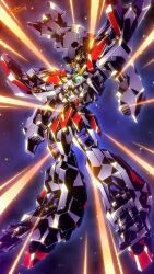  babamba clenched_hands exkaiser glowing glowing_eyes highres mecha mecha_focus no_humans robot science_fiction solo standing super_robot v-fin yuusha_exkaiser yuusha_series 