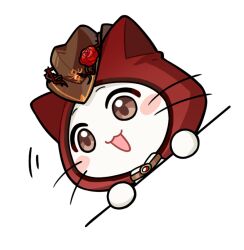  animal animal_focus artist_request belt belt_collar blush_stickers brown_belt brown_eyes brown_hat cat cloak clothed_animal collar dutch_angle ear_covers flower happy hat hat_flower hood hood_up hooded_cloak infinity_nikki looking_ahead mini_hat momo_(nikki) motion_lines nikki_(series) no_humans official_alternate_costume official_art open_mouth red_cloak red_flower red_rose rose smile solo sticker_(medium) tareme thorns transparent_background whiskers white_cat 