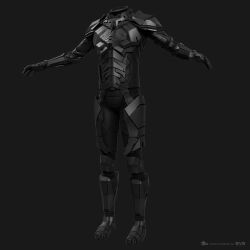  3d armor armored_bodysuit armored_boots boots commentary company_logo company_name copyright_logo copyright_name dark_background dated english_commentary eve_online full_body grey_background greyscale highres logo maya_(medium) monochrome no_humans official_art realistic science_fiction simple_background undoz zbrush_(medium) 