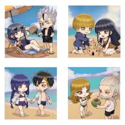  4boys 4girls ada_(naruto) bare_arms bare_legs bare_shoulders barefoot beach beard bikini black_eyes black_hair black_hoodie black_jacket blonde_hair blue_bikini blue_eyes blue_hair blue_one-piece_swimsuit boruto:_naruto_next_generations boruto:_two_blue_vortex boruto_(series) bracelet braid braided_twintails chair chibi coconut coconut_cup code_(naruto) collared_shirt couple cup delta_(boruto) dress drink earrings eyelashes eyewear_on_head facial_hair facial_mark feet flat_chest flip-flops forehead_mark fruit_as_cup green_bikini green_panties hair_ribbon hands_in_pockets highres holding holding_cup holding_hands hood hoodie ifevilwhyuhot jacket jewelry juice kakei_sumire kashin_koji_(boruto) kawaki_(boruto) kneeling legs light_smile lipstick long_hair lying makeup male_swimwear messy_hair mole multiple_boys multiple_girls naruto_(series) ocean on_back one-piece_swimsuit one_eye_closed open_mouth outdoors panties petite pink_eyes pink_hair pink_lips pleated_skirt purple_bikini purple_hair purple_skirt red_eyes ribbon sand_castle sand_sculpture sandals scar scar_across_eye scar_on_face shirt short_dress short_twintails shorts sitting skirt sleeveless sleeveless_shirt smile spiky_hair sundress sunglasses sweat sweatdrop swim_trunks swimsuit tank_top thighs toes twintails umbrella underwear uzumaki_himawari violet_eyes wavy_hair whisker_markings whiskers white_hair white_shirt yamanaka_inojin yellow_dress 