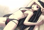  ar_tonelico ar_tonelico_2 ar_tonelico_ii beach bikini black_hair game_cg gust holding_hands jakuri long_hair mir nagi_ryou official_art open_mouth purple_eyes solo swimsuit violet_eyes wet wink 